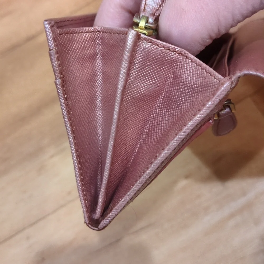 Prada Saffiano Metallic Leather Continental Rose gold Pink Double Snap Wallet - Picture 10 of 17